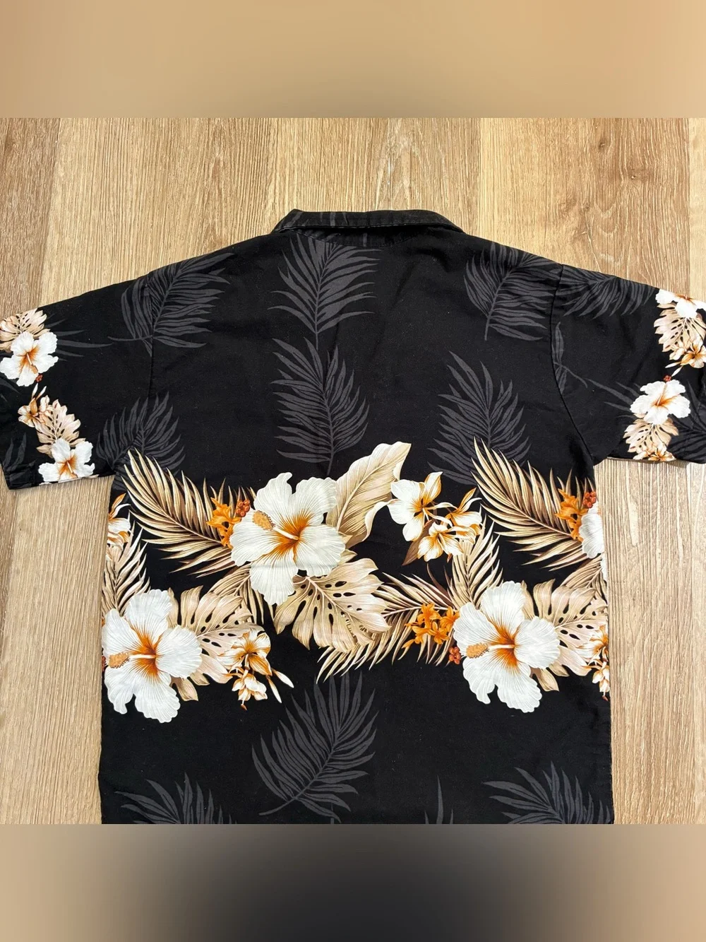 Pacific Legend Kids Hawaiian Aloha Shirt Black Floral Hibiscus 100% Cotton USA S